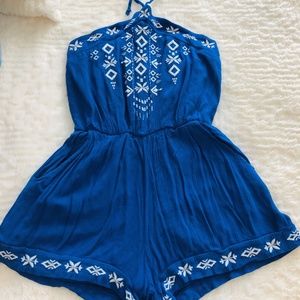 Bright Blue Halter Romper w/ Pockets